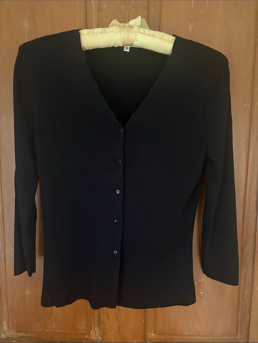 Max Studio Black V-Neck Button-Down Knit Top